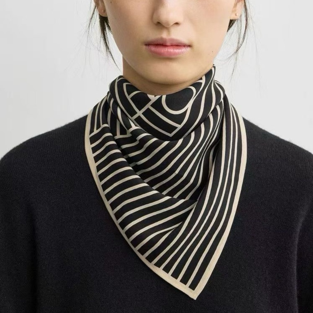 TOTEME Silk Black and Cream Striped Scarf